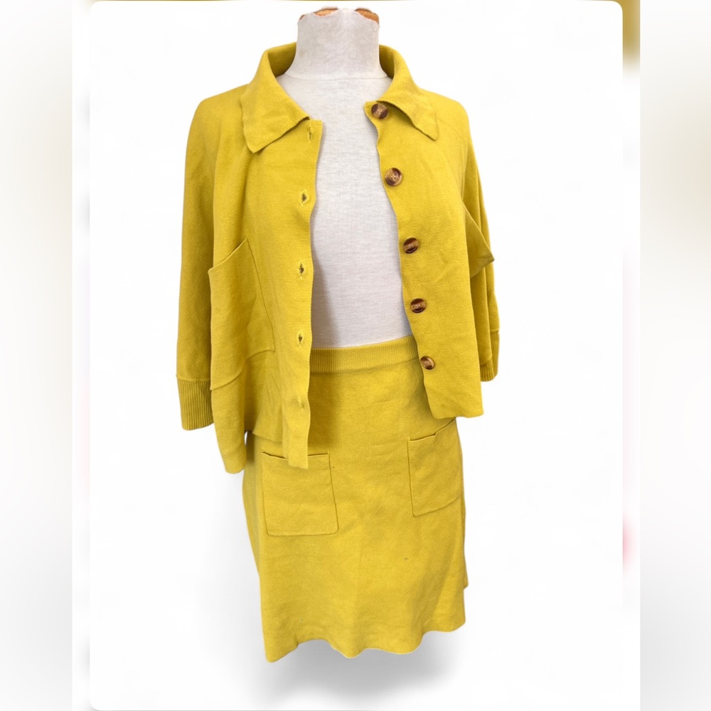 Anthropologie Flat White Mustard/chartruese Knit 2 Piece Skirt Set Large